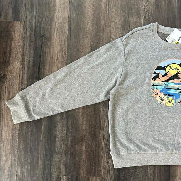 NWT Hurley Graphic Sweater May Girlfriend Crewneck Fleece Pullover Gray Medium - Picture 5 of 7